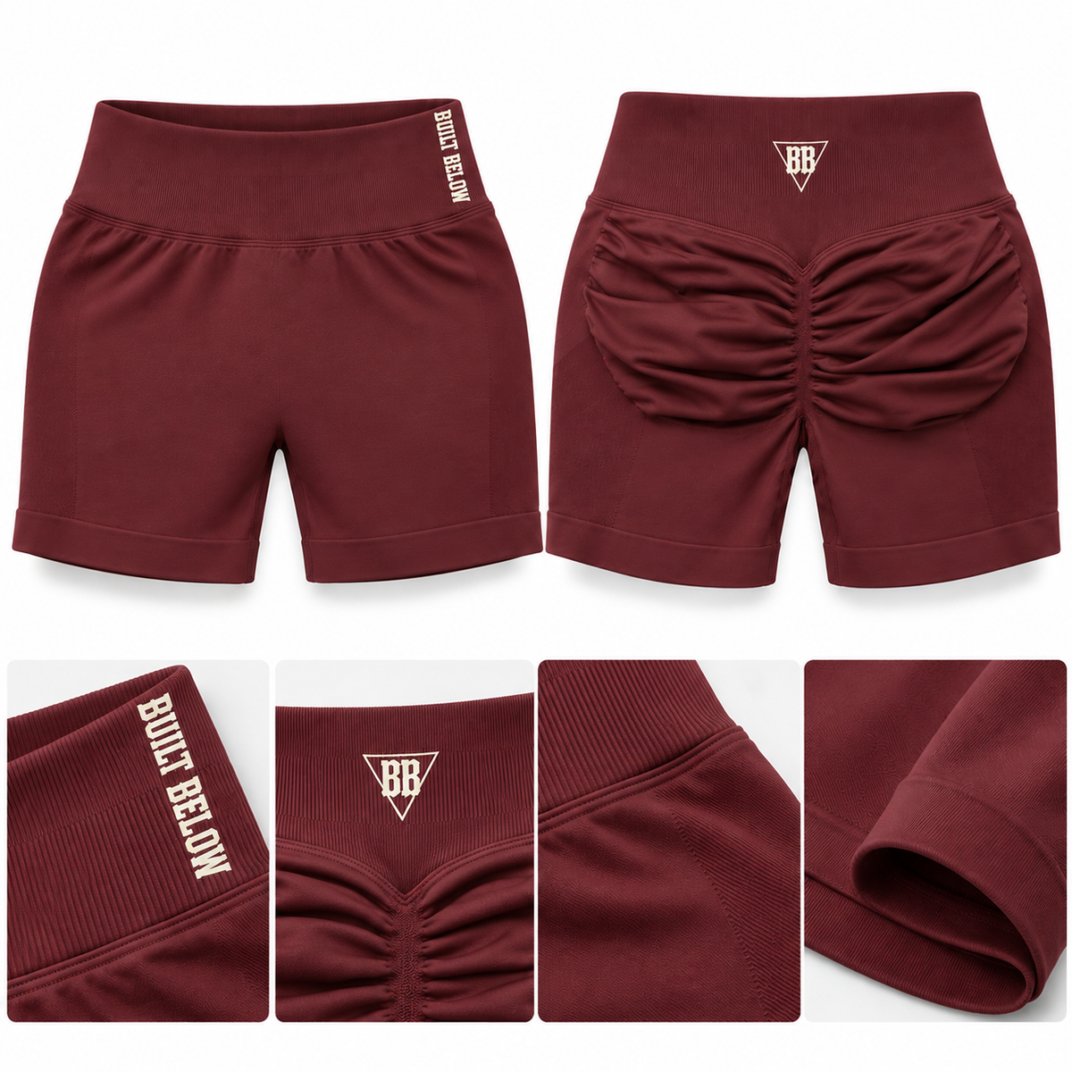 Contour Scrunch Shorts Burgundy